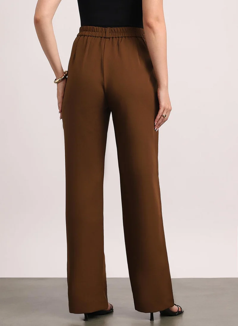Urbano Fashion  Urbano Fashion Women's Mocha Brown Loose Baggy Fit Solid Korean Pants Stretchable for Women | Best Price UAE